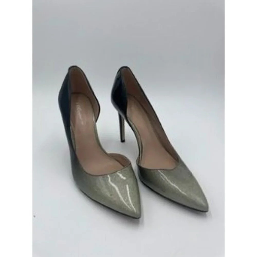 BCBG Black Grey Sparkle Patent Leather Pointed Toe Stiletto Heels Size 7.5 - Picture 2 of 5